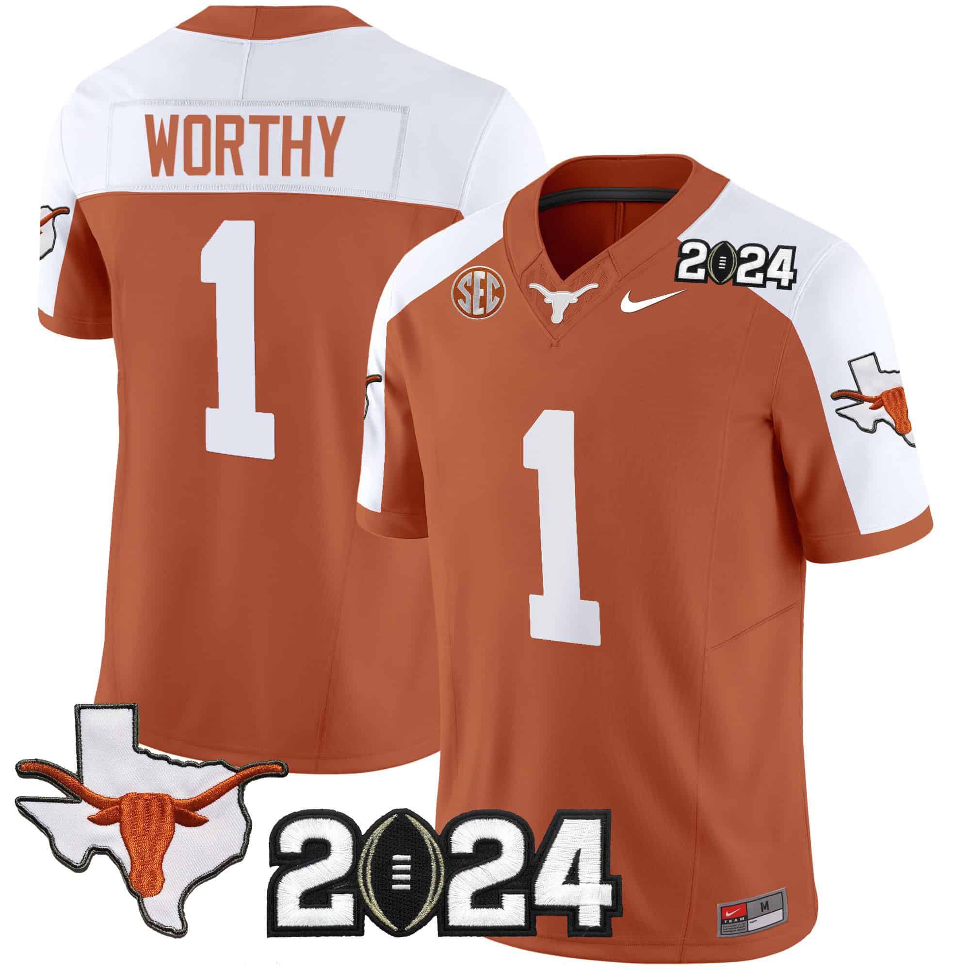 Men Texas Longhorns #1 Worthy Orange 2024 Nike Vapor Limited NCAA Jersey